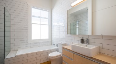 ​​​​​​​For this new bathroom in a traditional villa architecture, bathroom, timber floor, basin, subway tile, bathroomware,  Chris Holmes, CAAHT Studio Architects