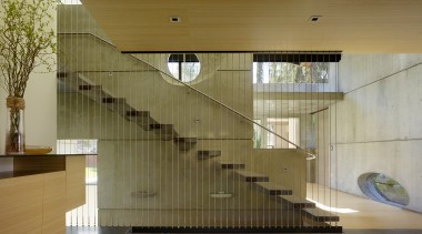 ​​​​​​​Just inside the entrance to this home, the architecture, balustrade, stairway, glass, handrail, house, interior design, FuTung Cheng, Cheng Design