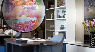 ​​​​​​​In the study of this fully renovated Sydney architecture, apartment, design, furniture, interior design, table, furniture, gray, black, Archer Design