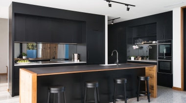 Matt black cabinetry sets the scene for this architecture, cabinetry, countertop, kitchen, major appliance, black, white, Impact Kitchens