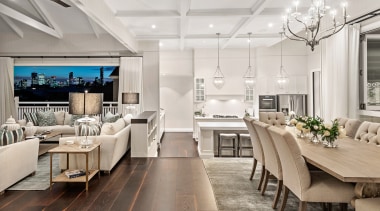 For this Hamptons style kitchen by Baahouse + dining room, timber floor, furniture, interior design, light fixture, lighting, living room, dining table, Baahouse + Baastudio Architecture