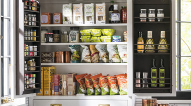 ​​​​​​​Benchtop-to-ceiling cabinetry extends into the corners of this cabinetry, storeage, countertop, floor, furniture, home, house, interior design, pantry, shelf, shelving, Studio Dearborn