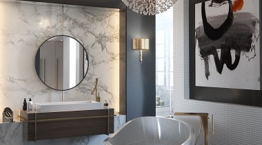 ​​​​​​​In this bathroom, architect  Sandra Diaz-Velasco employed exotic architecture, bathroom, ceramic, design, floor, flooring, home, house, interior design, plumbing fixture, tile, toilet, Sandra Diaz-Velasco