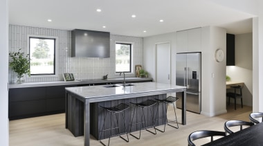 ​​​​​​​A modest office is separated from this kitchen kitchen, cabinetry, countertop, floor, flooring, furniture, home, house, interior design, kitchen, office, Kyla Potter, Carliele Kitchens