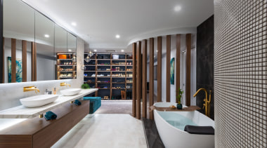 A master class in bringing light and life architecture, bathroom, bathtub, building, ceiling, floor, furniture, home, house, interior design, plumbing fixture, property, real estate, room, sink, tap, tile, gray
