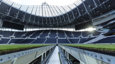 Automated pitch trays at Tottenham Hotspur’s new stadium architecture, arena, building, metropolitan area, soccer-specific stadium, sport venue, stadium, black, white