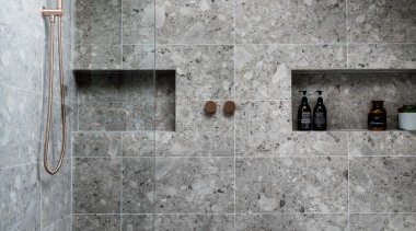 ​​​​​​​A brand new contemporary upstairs bathroom was introduced gray