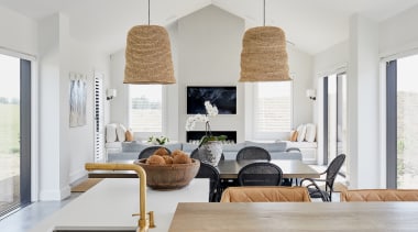 The jute pendants over the dining table were 