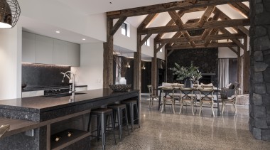 The kitchen is at the end of a 