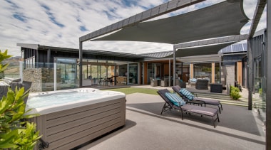Glass walls on the living areas provide spa 