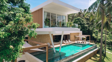 The main building is comprised of two stacked 