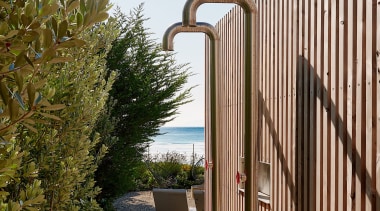 Even the outdoor showers are a sculptural event 