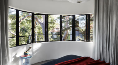 A circular bay window was retained and restored 