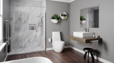 Create your personal bathroom sanctuary with a TOTO architecture, bathroom, bathroom accessory, floor, home, interior design, plumbing fixture, room, sink, tap, wall, gray