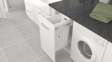 Tanova Simplex laundry pull out with plastic hampers clothes dryer, floor, flooring, home appliance, laundry, laundry room, major appliance, plumbing fixture, product, sink, tile, washing machine, white