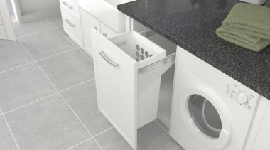 Tanova Simplex laundry pull out with plastic hampers clothes dryer, floor, flooring, home appliance, laundry, laundry room, major appliance, plumbing fixture, product, sink, tile, washing machine, white