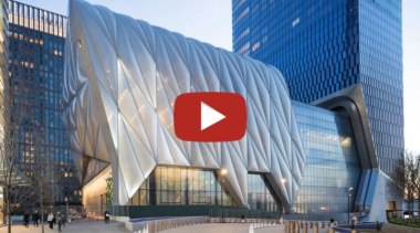 The Shed video button - architecture | building architecture, building, city, commercial building, company, convention center, corporate headquarters, facade, headquarters, metropolitan area, mixed-use, white