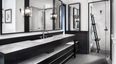 2018 TIDA Australia Designer Bathroom Winner – Leon bathroom, black and white, floor, flooring, interior design, room, white, black