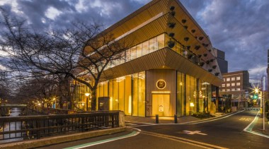 Tokyo Roastery Exterior Horiz 1 1440X700 - arch arch, architecture, building, commercial building, estate, facade, home, house, metropolitan area, mixed-use, night, property, real estate, residential area, brown