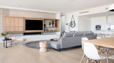 A Portuguese Limestone that has the grain and building, cabinetry, ceiling, coffee table, design, floor, flooring, furniture, home, house, interior design, laminate flooring, living room, property, real estate, room, table, tile, wall, wood flooring, gray