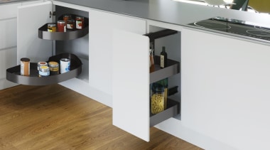 Vauth Sagel Planero KitchenSeen here, Cornerstone MAXX units countertop, floor, flooring, furniture, interior design, kitchen, product, shelf, white