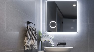 The large vanity with a vessel basin and 