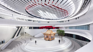 The theatre spaces will provide a contemporary home architecture, building, ceiling, daylighting, escalator, interior design, stairs, gray