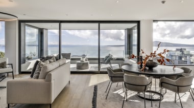 Living and dining with engineered oak flooring. 