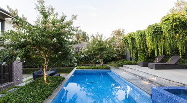The pergola runs alongside the pool. - Hanging 