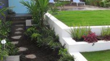 At Ellerslie International Flower Show - At Ellerslie backyard, garden, grass, landscape, landscaping, lawn, plant, property, real estate, shrub, walkway, yard, white, black