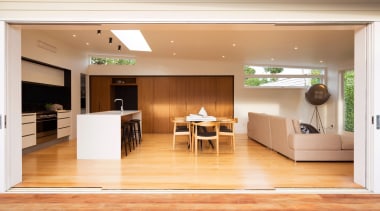 Architecture Smith + Scully - Highly Commended – door, floor, flooring, hardwood, interior design, laminate flooring, living room, real estate, wood, wood flooring, orange, white