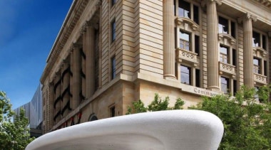 This award-winning architectural kiosk by Coniglio Ainsworth Architects apartment, architecture, building, condominium, facade, mixed use, sky, gray