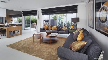 Living Room Design. - The Allure Display Home floor, house, interior design, living room, property, real estate, window, gray