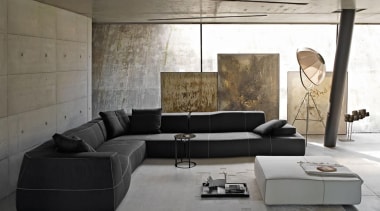 Bend sofa by Patricia Urquiola for B&amp;B Italia angle, couch, floor, furniture, interior design, living room, loveseat, product design, sofa bed, table, wall, gray