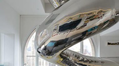 why use stairs? - A Giant Twirly Stainless ceiling, interior design, product design, gray