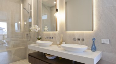 Landmark Homes Design &amp; Build Showhome Bathroom bathroom, floor, home, interior design, plumbing fixture, room, sink, gray