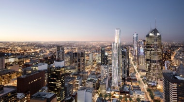 The tower at dusk - The tower at aerial photography, bird's eye view, building, city, cityscape, daytime, downtown, horizon, landmark, metropolis, metropolitan area, night, sky, skyline, skyscraper, tower, tower block, urban area, gray