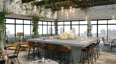 A natural soft grey with a distinctive texture dining room, furniture, interior design, restaurant, table, gray, black