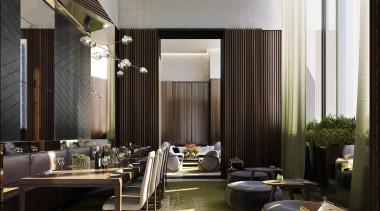 Recessed lighting keeps this ceiling clean - Recessed ceiling, floor, flooring, interior design, living room, lobby, black, gray, white