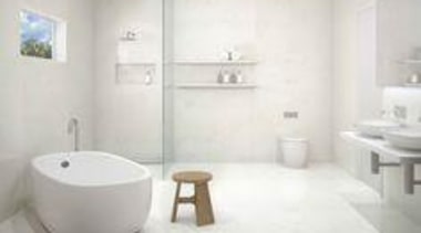 Featuring Caesarstone Frosty Carrina walls and floors bathroom, bathroom accessory, bathroom sink, bidet, ceramic, floor, home, interior design, plumbing fixture, product, product design, property, room, tap, tile, toilet seat, white