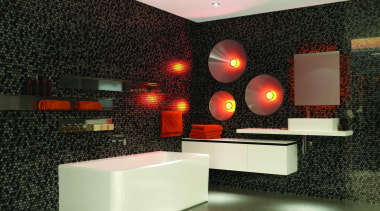 Caroma Cube Back to Wall Bath: A bath ceiling, floor, flooring, interior design, lighting, product design, table, wall, black