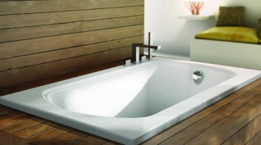 Meridian's simple and clean lines that will fit bathroom, bathroom sink, bathtub, plumbing fixture, product design, sink, tap, brown, white