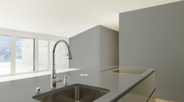 Dekton Korus Mutfak Tezgah - Dekton Korus Mutfak architecture, countertop, daylighting, house, interior design, kitchen, product design, property, real estate, sink, tap, white, gray