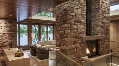 This new house, designed by Charles R Stinson architecture, ceiling, floor, flooring, home, house, interior design, living room, lobby, real estate, wall, wood flooring, brown