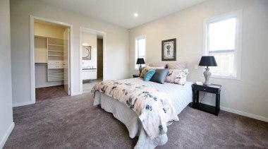 Master bedroom suite with walk in wardrobe and bed frame, bedroom, ceiling, estate, floor, flooring, home, house, interior design, property, real estate, room, wall, window, wood, gray