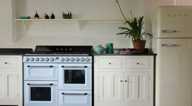 The gorgeous new "transitional" kitchen features Smeg appliances cabinetry, countertop, cuisine classique, furniture, home appliance, kitchen, kitchen appliance, kitchen stove, major appliance, room, gray