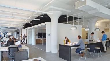 The design for renowned advertising agency Wieden+Kennedy moves ceiling, interior design, office, gray