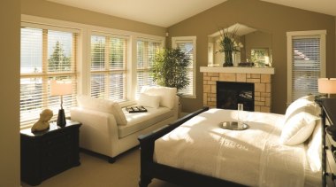 Harrisons Blinds and Shutters look great and bed frame, bedroom, ceiling, floor, home, interior design, living room, real estate, room, wall, window, window blind, window covering, window treatment, wood, brown, orange