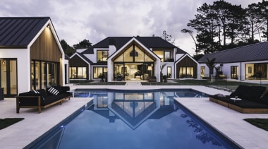 Bindon Design Group - Winner – 2016 TIDA architecture, cottage, estate, home, house, property, real estate, reflection, residential area, swimming pool, villa, water, gray, blue