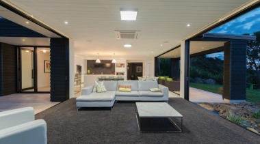 ADNZ Waikato Region Award Winner for Addition and architecture, ceiling, estate, floor, home, house, interior design, living room, patio, property, real estate, roof, window, gray, black